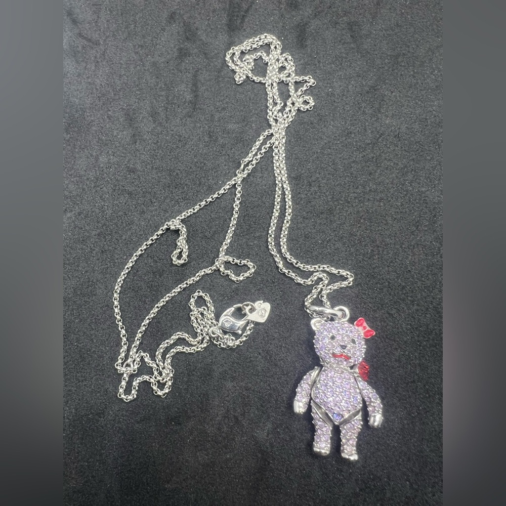 Swarovski Silver Necklace with Purple Teddy Bear Pendant